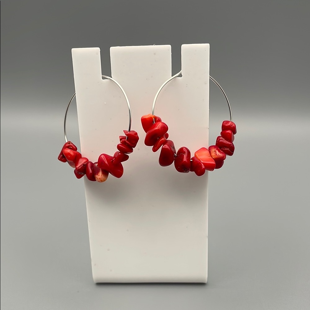 Vibrant Red Stone Hoop Earrings